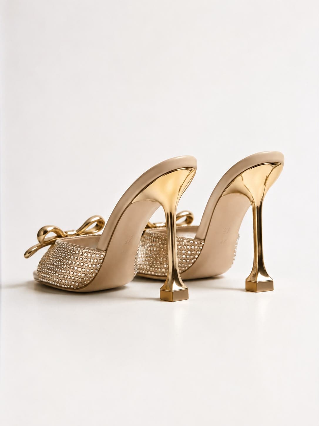 Gold Embellished Bow High Heels